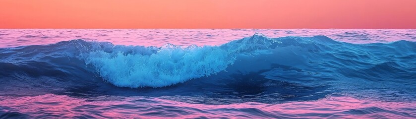 Fototapeta premium A serene ocean wave under a vivid pink sunset for a tranquil atmosphere.