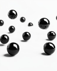 Abstract Black Spheres Floating on White Background