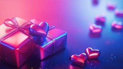 Valentine's day gifts with hearts and copyspace, saint valentine and love background concept, with copy space