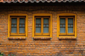 Three Vintage Windows on Brick Wall