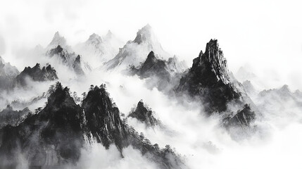 Mountain Landscape in Traditional Chinese Ink Painting"