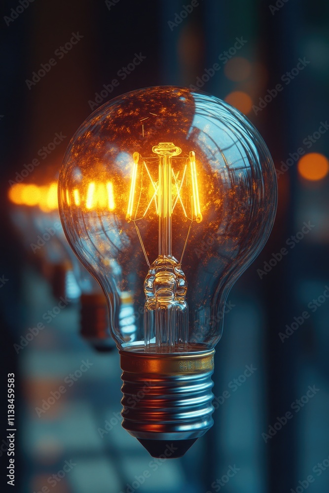 Poster a detailed view of a single light bulb on a utility pole