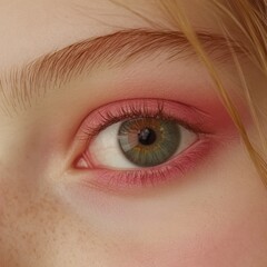 Fototapeta premium Close-up of a Woman's Eye with Pink Eyeshadow