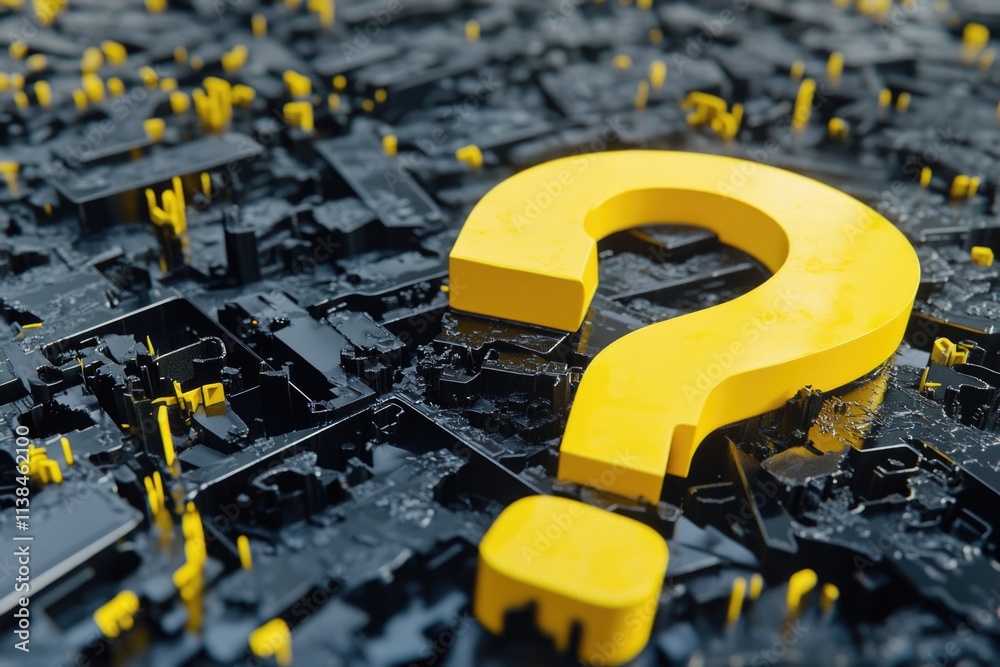 Poster a simple yellow question mark on a black background, suitable for use in illustrations, graphics, an