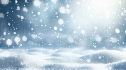 Winter Wonderland with Snowfall Soft Light and Serene Blurred Background on Snowy Plain for Peaceful Atmosphere and Seasonal Vibes