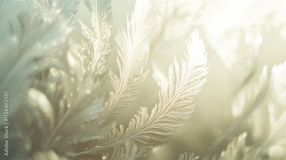 Aufkleber delicate frost-like patterns resembling feathery plants in soft light.
