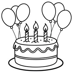  Birthday cake and balloons outline  for coloring book