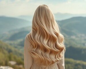 Woman with Long Blonde Wavy Hair in Nature
