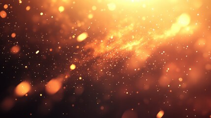 Obraz premium Blurry golden and orange bokeh effect from fireworks lighting up the night sky with sparkling particles and vibrant colors