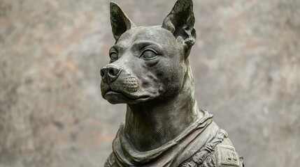Detailed Bronze Sculpture of a Dog Facing Forward with Serene Expression, Embodying Loyalty and Strength, Ideal for Pet Memorials and Animal Art Enthusiasts
