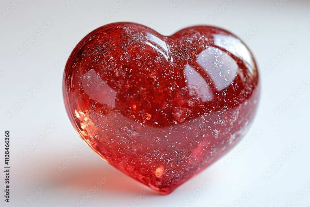 Poster a red heart shaped object on a white surface