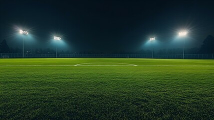 Obraz premium Stunning Soccer Stadium Lights Illuminating Dark Night Sky