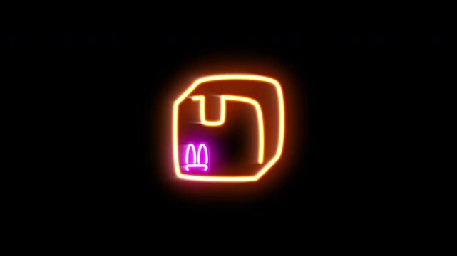 The footage of a blinking neon light icon representing shopping and finance concepts against a black background.