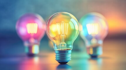 Blurred artistic composition of colorful light bulbs against a soft background creating a warm and vibrant atmosphere