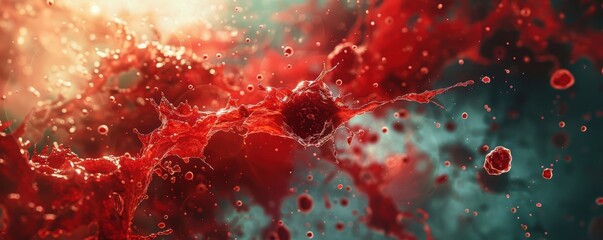 A dynamic and vibrant abstract image capturing the essence of movement through a splash of vivid red and blue hues in a liquid medium