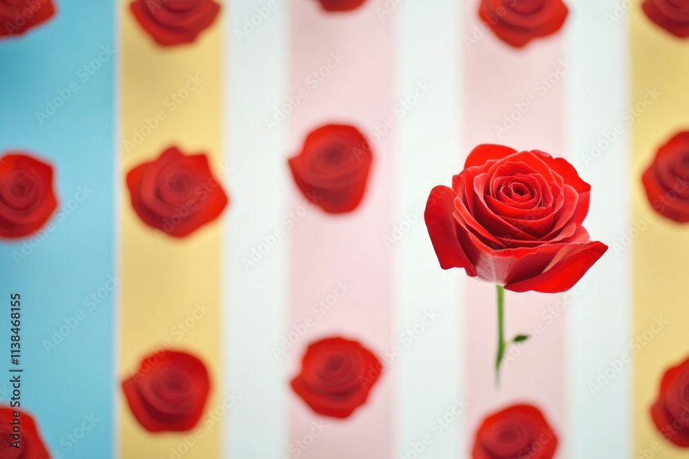 Poster a single red rose placed in front of a striped background