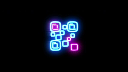 The footage of a blinking neon light icon representing shopping and finance concepts against a black background.