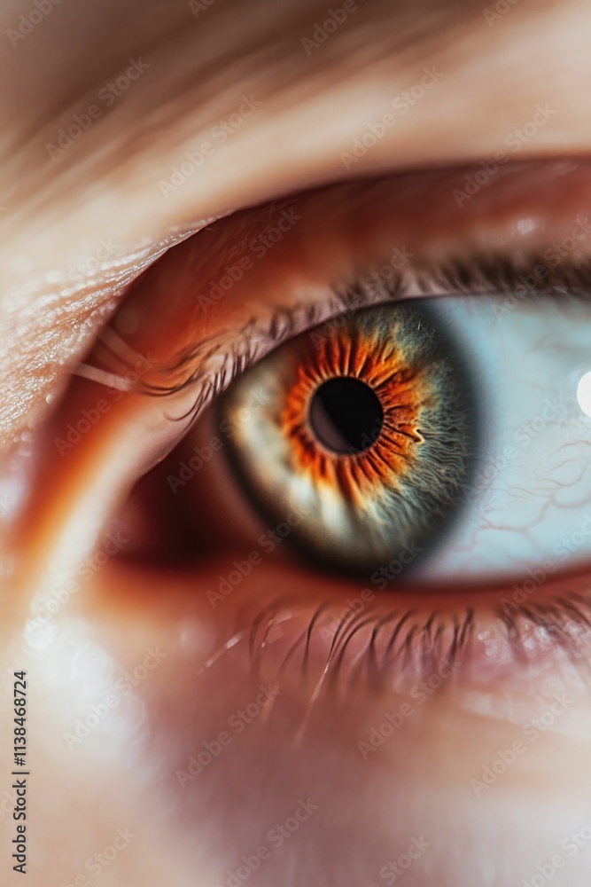 Poster Close-up shot of a person's eye with an Apple logo, ideal for use in tech-related contexts or as a creative representation of technology and innovation