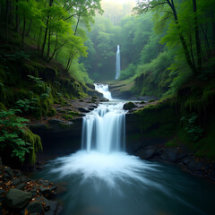 Obraz premium Serene Forest Waterfall in Long Exposure