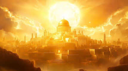 Obraz premium The holy city of new jerusalem a revelation of gold. concept religious symbolism, spiritual significance, heavenly city, golden revelation. Heavenly. Illustration
