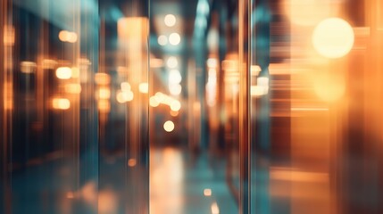 Abstract blurred shopping mall interior with glowing lights creating a dynamic and modern design background for various applications