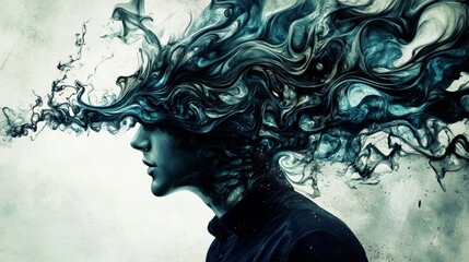 Abstract Ink Portrait Ethereal Transformation