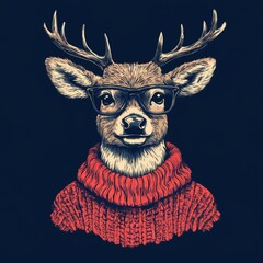 Naklejka premium Hipster Deer in Red Sweater