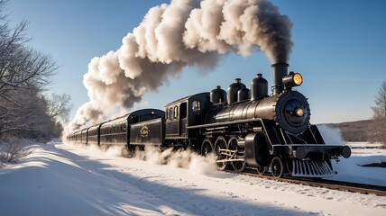 Majestic Steam Train Chugging Through a Winter Wonderland