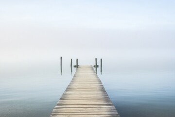 Fototapeta premium A long dock stretching into the calm water with a serene atmosphere