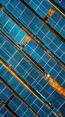 Aerial View of Solar Panels in a Renewable Energy Field Showcasing Sustainable Technology and Blue Sky Reflections Under Natural Light Conditions