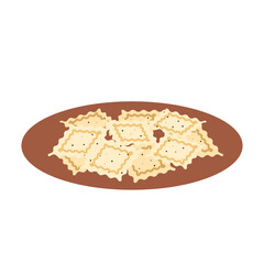 Ravioli pasta. Italian cuisine, food, dish. Vector illustration isolated on white background