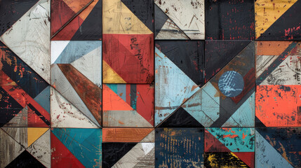 Abstract Geometric Art with Vibrant Colors and Textured Patterns in a Modern Design