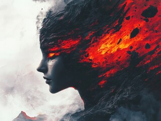 Lava Woman Surreal Portrait of Fiery Transformation