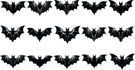 Set Of Bat Silhouette Vector Illustration
