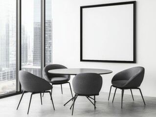 Modern Minimalist Office Meeting Room with City View