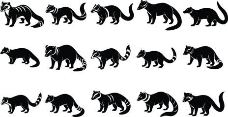 Set Of Coati Silhouette Vector Illustration