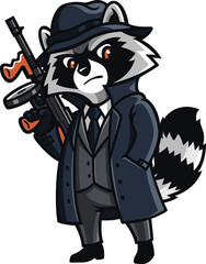 Raccoon Mafia Gangster in Suit with Gun