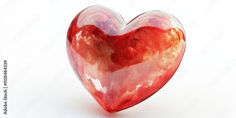 Poster a red heart-shaped object sits alone on a white surface, ideal for use in valentine's day or love-th