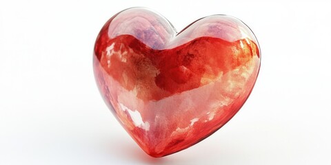 A red heart-shaped object sits alone on a white surface, ideal for use in Valentine's Day or love-themed designs