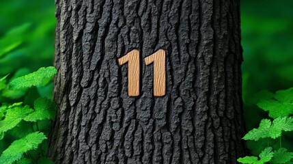 Fototapeta premium Number Eleven on Tree Bark