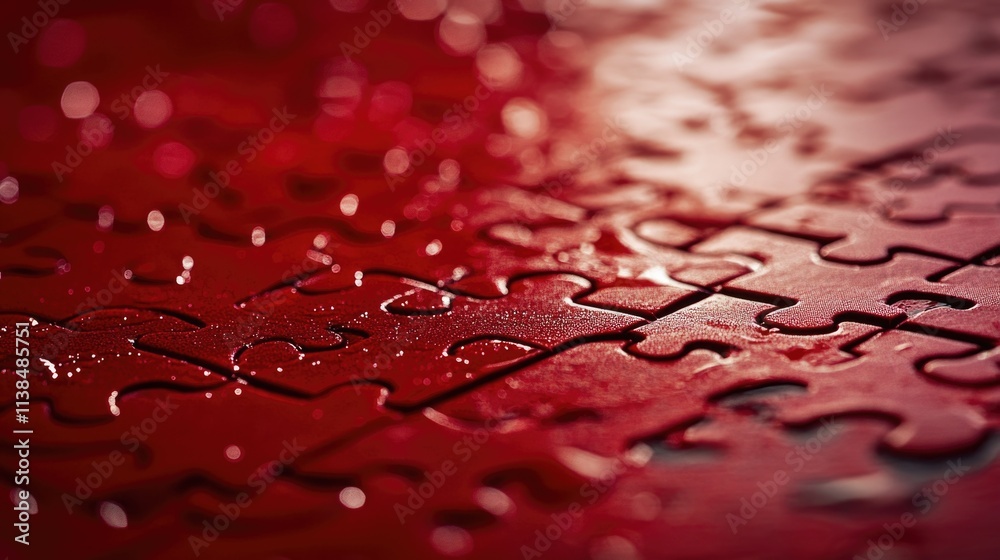 Poster Close-up shot of a single puzzle piece on a table, great for illustrating problem-solving or creative thinking concepts