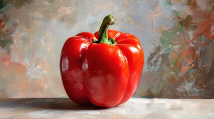 Single ripe red bell pepper on textured surface.