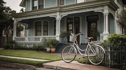 Fototapeta premium Charming Victorian House with a Bicycle