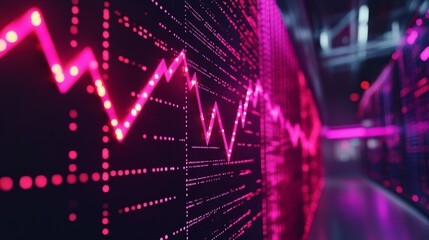 Illuminated Pink Stock Market Data Graph Display