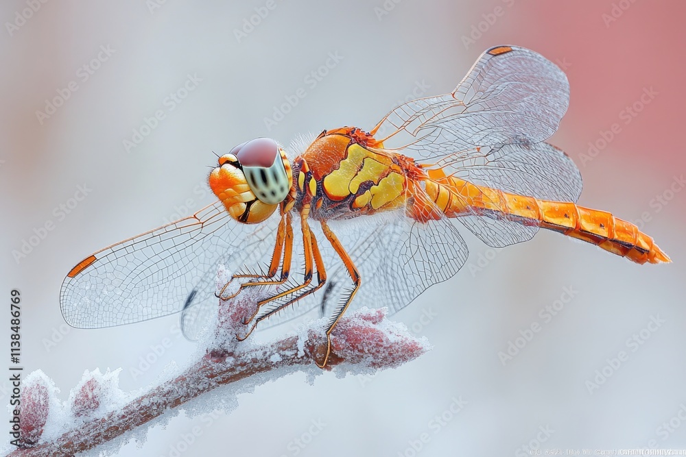 Poster close-up of a dragonfly sitting on a twig, ready to take flight