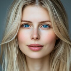Naklejka premium Portrait of a Beautiful Young Woman with Blonde Hair and Blue Eyes