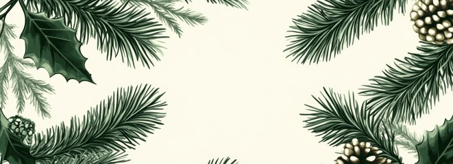 Obraz premium Elegant Green Botanical Frame with Pine, Holly, and Cones