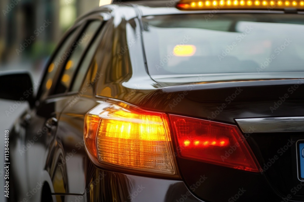 Poster a close-up shot of a car's headlights shining in the dark, ideal for representing nighttime scenes o