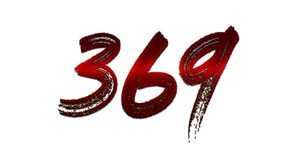 3D blood red number design of 369 on white background.
