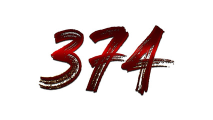 3D blood red number design of 374 on white background.